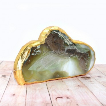 Green Oynx Natural Agate Cloud Electroplated Agate Slices