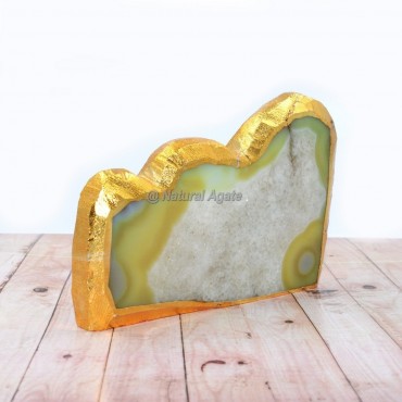 Green Oynx Cloud Shaped Gold Natural Electroplated Agate Slices