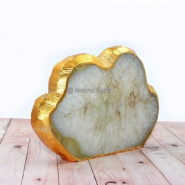 Gold Electroplated Green Oynx Natural Cloud Shaped Agate Slices