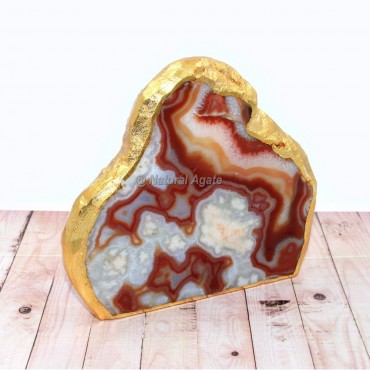 Natural Red Oynx Cloud Shaped Gold Electroplated Agate Slices