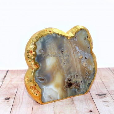 Cloud Shaped Yellow Agate Natural Gold Electroplated Agate Slices