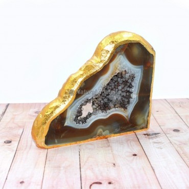 Gold Electroplated Natural Yellow Agate Cloud Agate Slices