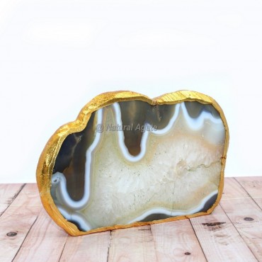 Natural Yellow Agate Cloud Shaped Gold Electroplated Agate Slices