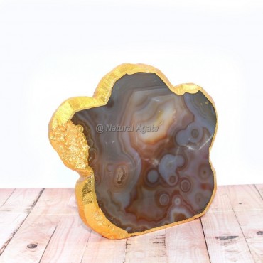 Gold Electroplated Yellow Agate Cloud Shaped Agate Slices