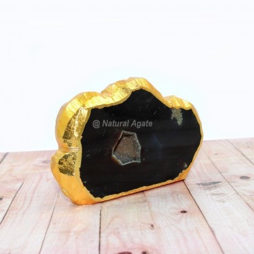 Natural Black Oynx Gold Electroplated Agate Slices