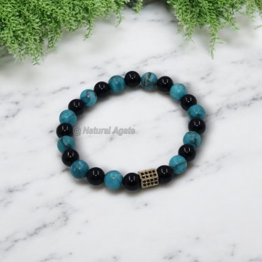 African Turquoise, Tourmaline Crystal Bracelets with Pure Copper