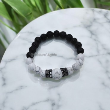 Howlite and Black Lava Crystal Bracelets