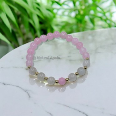 Rose Quartz and Rainbow Moonstone  Bracetels