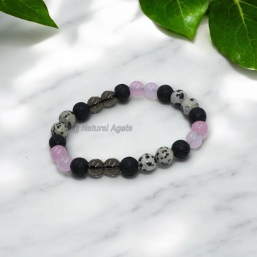 Dalmation, Smokey, Rose and Lava Crystal Bracelets