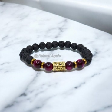 Pink Tiger Eye Lava Bracelets