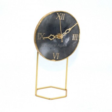 Grey Quartz Gold Electroplated Clock Agate with Stand