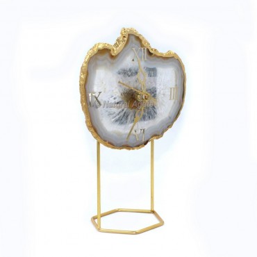 Yellow Agate Gold Electroplated Clock Agate with Stand