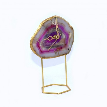 Pink Oynx Gold Electroplated Clock Agate with Stand