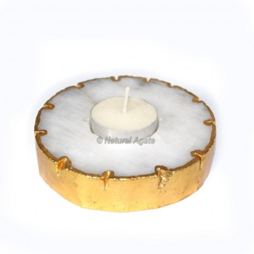 White Quartz Electroplated Candle Holder