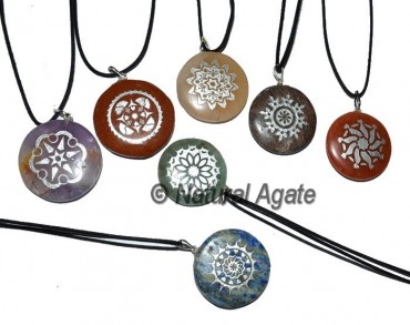 Engraved Silver Traditional Chakra Pendants Set