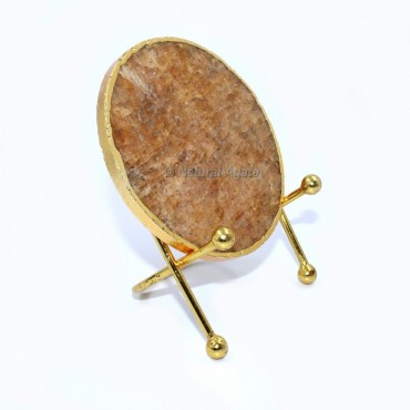 Round Shaped Golden Quartz Electroplated Coasters (without stand)