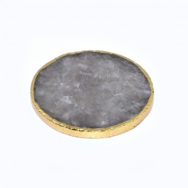 Round Shaped Smokey Quartz Electroplated Coasters