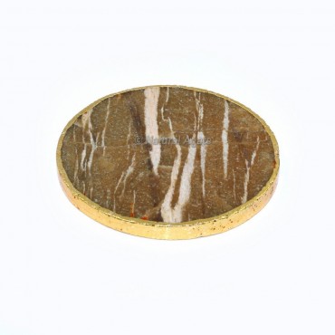 Round Shaped Indian Tiger Eye Electroplated Coasters