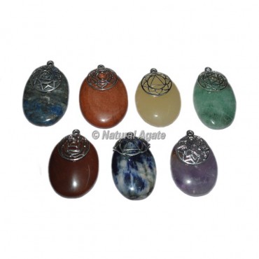 Seven Chakra Engraved Oval Pendants Set