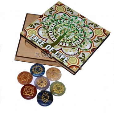 Seven Chakra Disc Set with Tree Of Life Printed Wood Gift Box