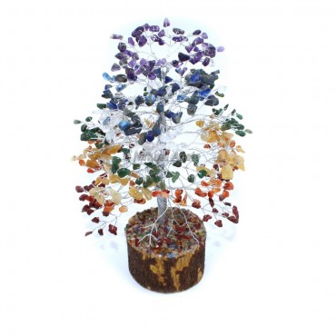 Seven Chakra Gemstone Tree with 500 Beads Silver Wire