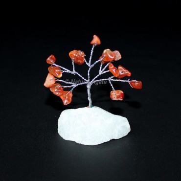 Orange Carnelian Silver Wire 15 Beads White Quartz Stone Tree