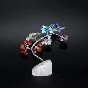 Seven Chakra Silver Wire 70 Beads White Quartz Stone Bended Tree