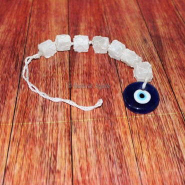 Cube Shape Selenite Hanger with Evil Eye