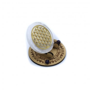 Selenite Flower of Life Gold Plated Charging Plate Coaster(No Stand)