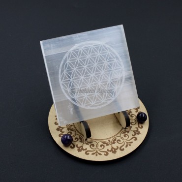 Flower of Life Selenite Charging Plate Coaster(No Stand)