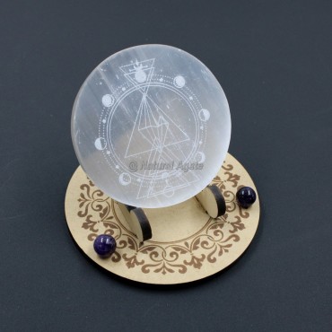 Selenite Moon Phase with Pyramid Charging Plate Coaster(no stand)