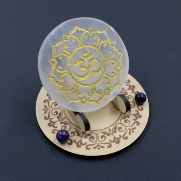 Om Gold Plated Selenite Charging Plate Coaster (no stand)