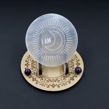 Engraved Sun and Moon Selenite Coaster (No Stand)