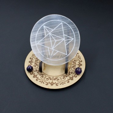 Sacred Geometry Sign Selenite Charging Plate (No Stand)