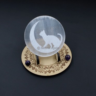 Cat on The Moon Selenite Charging Plate (No Stand)