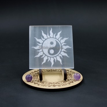 Ying Yang Sun Selenite Plate for Healing